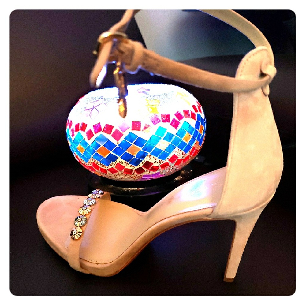 Coach high heel sandals with charms on toe overlay